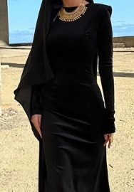 (Real Image)2023 Styles Women Sexy&Fashion Autumn/Winter TikTok&Instagram Styles Velvet Black Long Sleeve Maxi Dress